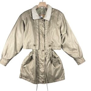 Vintage Current Seen Coat Womens Medium Beige‎ Gold Iridescent Button Jacket